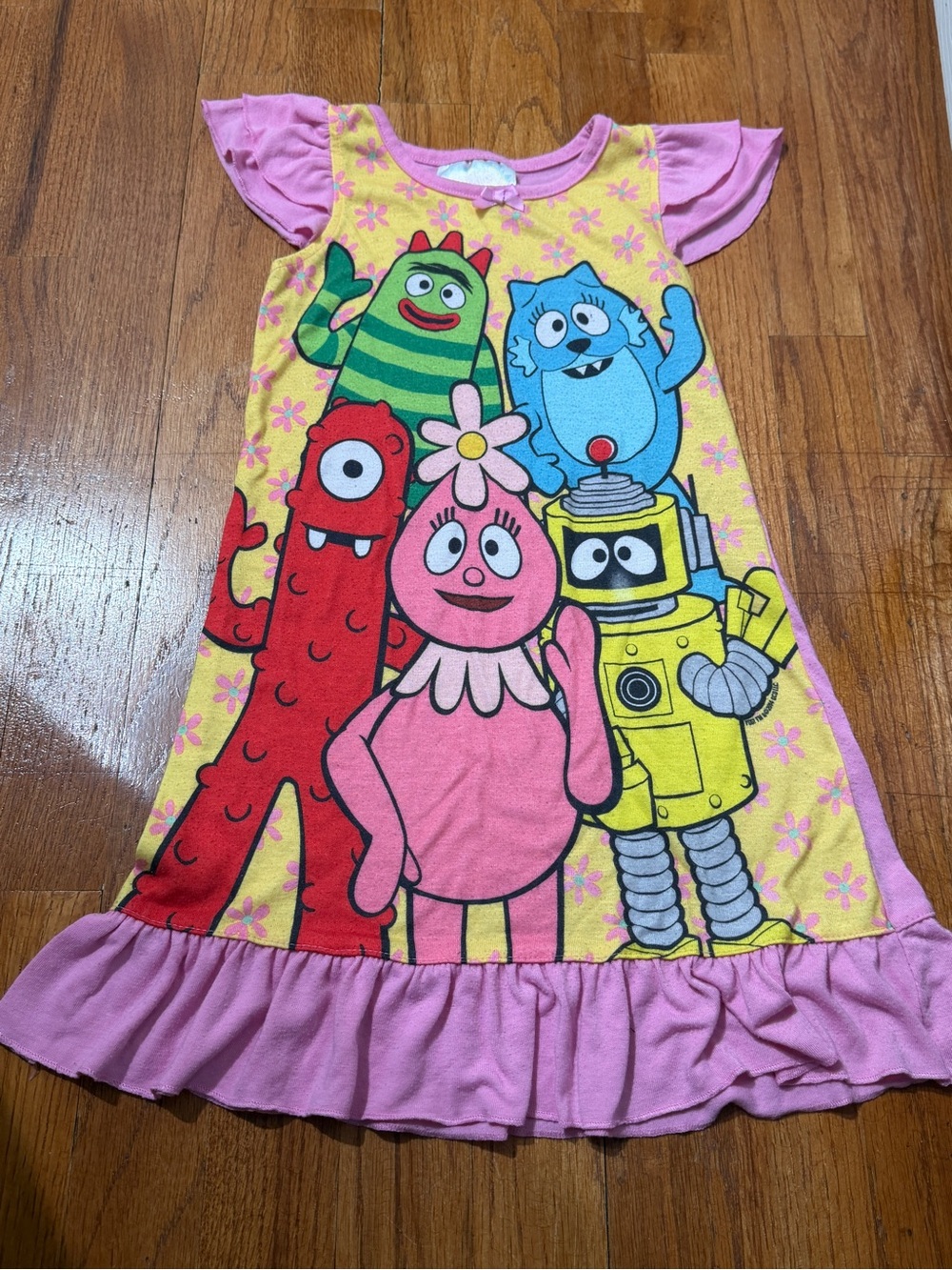 Yo Gabba Gabba Girls Nightgown 4T Pink Yellow Character Sleep Dress Y2K Pink